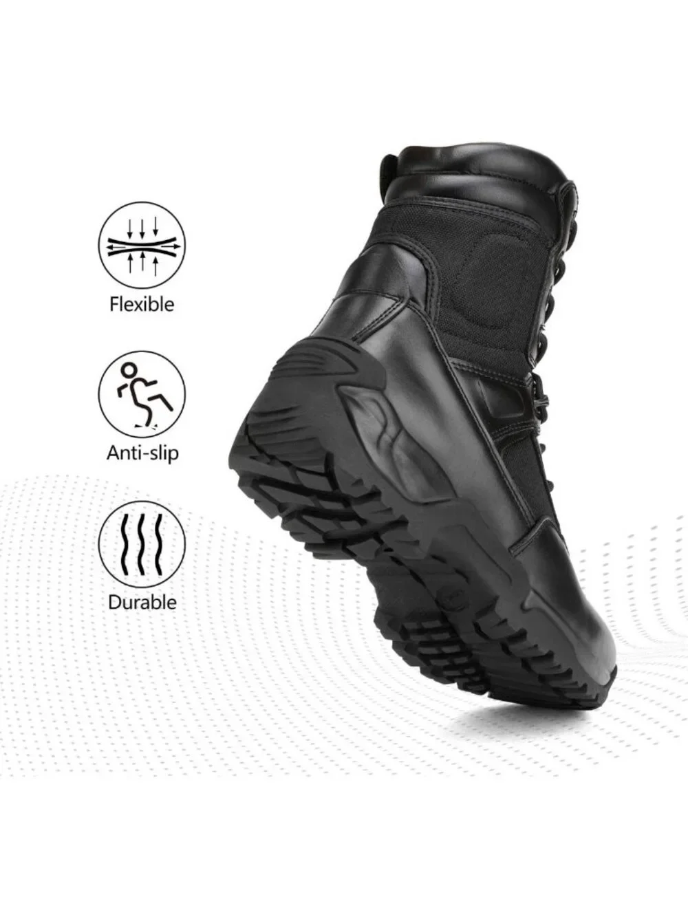 Men's Tactical Work Boots - Military Style, Side Zip, Hiking & Outdoor Ready